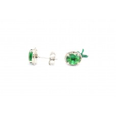 Handcrafted Studs 925 Sterling Silver Synthetic Green Hydro Oval Stone